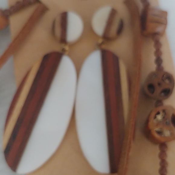 Retro seed bead necklace with matching inlay earr - Picture 3 of 3